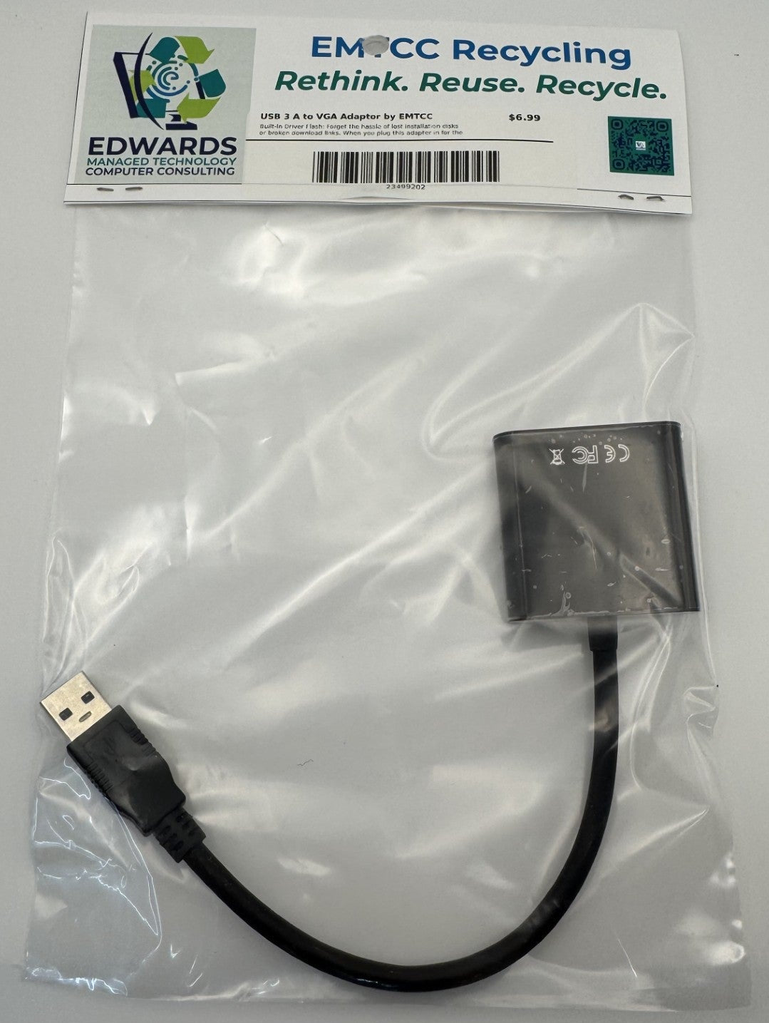 USB adapter cable in clear packaging with Edwards Computer Consulting label on a white background
