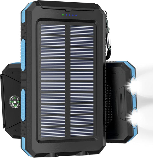 Solar Charger Power Bank - 36800mAh Solar Phone Charger, USB-C QC3.0 Fast Charger with LED Flashlight, IP65 Waterproof Portable Power Bank for Camping, Hiking Outdoor Activities(Blue)