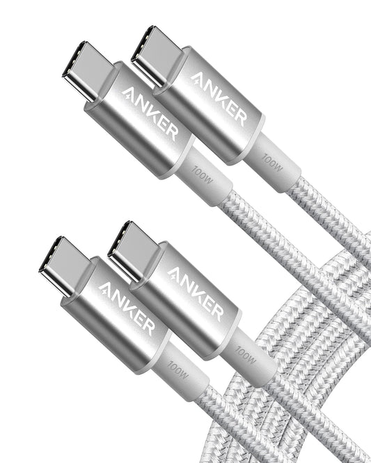 Anker USB C to USB C Cable (6FT), Type C 100W Charger Cord Fast Charging for iPhone 16 Series,MacBook Pro 2020,Pixel and More(USB 2.0,Silver)