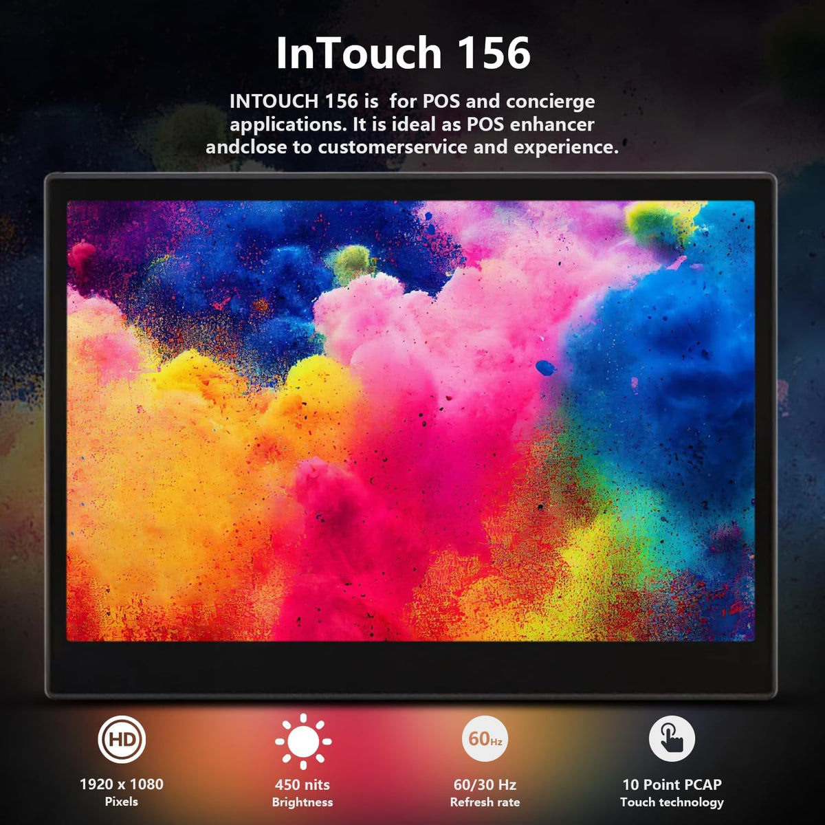 Lenovo 15.6" FHD Touchscreen LCD Monitor – InTOUCH Series, 1920x1080, 10-Point Multi-Touch, USB-C & HDMI, True Flat Design, VESA Mount, Perfect for POS, Retail, Office, Restaurant, Gym, and Kiosks