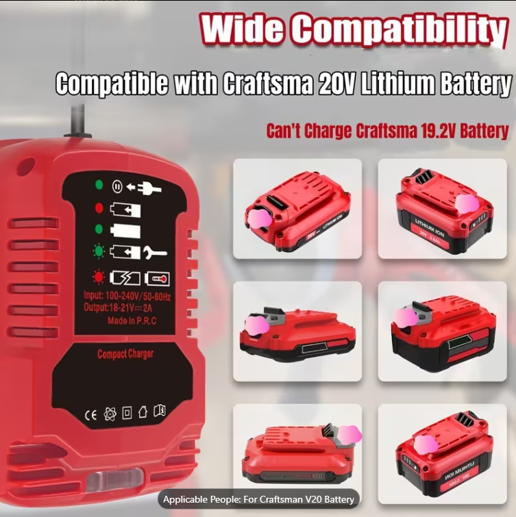 TEMU Replacement Craftsman 20V Battery Charger, Compact Charger Replacement for Craftsman Charger 2OV (Only Charge for 20V)