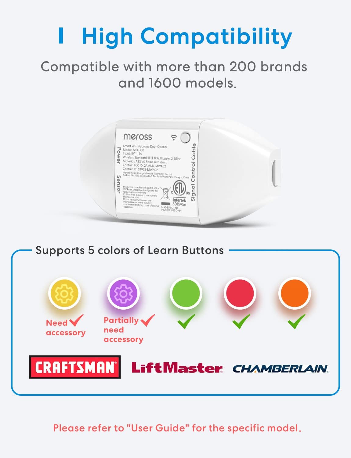 OPEN BOX - meross Smart Garage Door Opener Remote, Compatible with Apple HomeKit, Amazon Alexa, Google Assistant and SmartThings, No Hub Needed