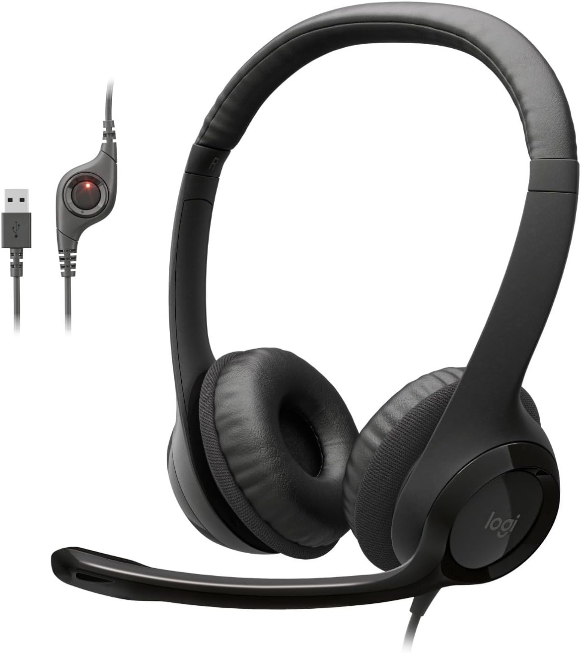 Logitech H390 , Wired Headphones with Mic, USB Headset with Microphone for PC, Noise Cancelling Microphone for Video Meetings, Music, Gaming - Black