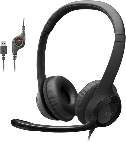 Logitech H390 , Wired Headphones with Mic, USB Headset with Microphone for PC, Noise Cancelling Microphone for Video Meetings, Music, Gaming - Black