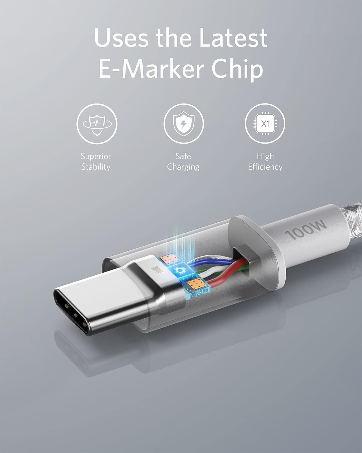 Anker USB C to USB C Cable (6FT), Type C 100W Charger Cord Fast Charging for iPhone 16 Series,MacBook Pro 2020,Pixel and More(USB 2.0,Silver)