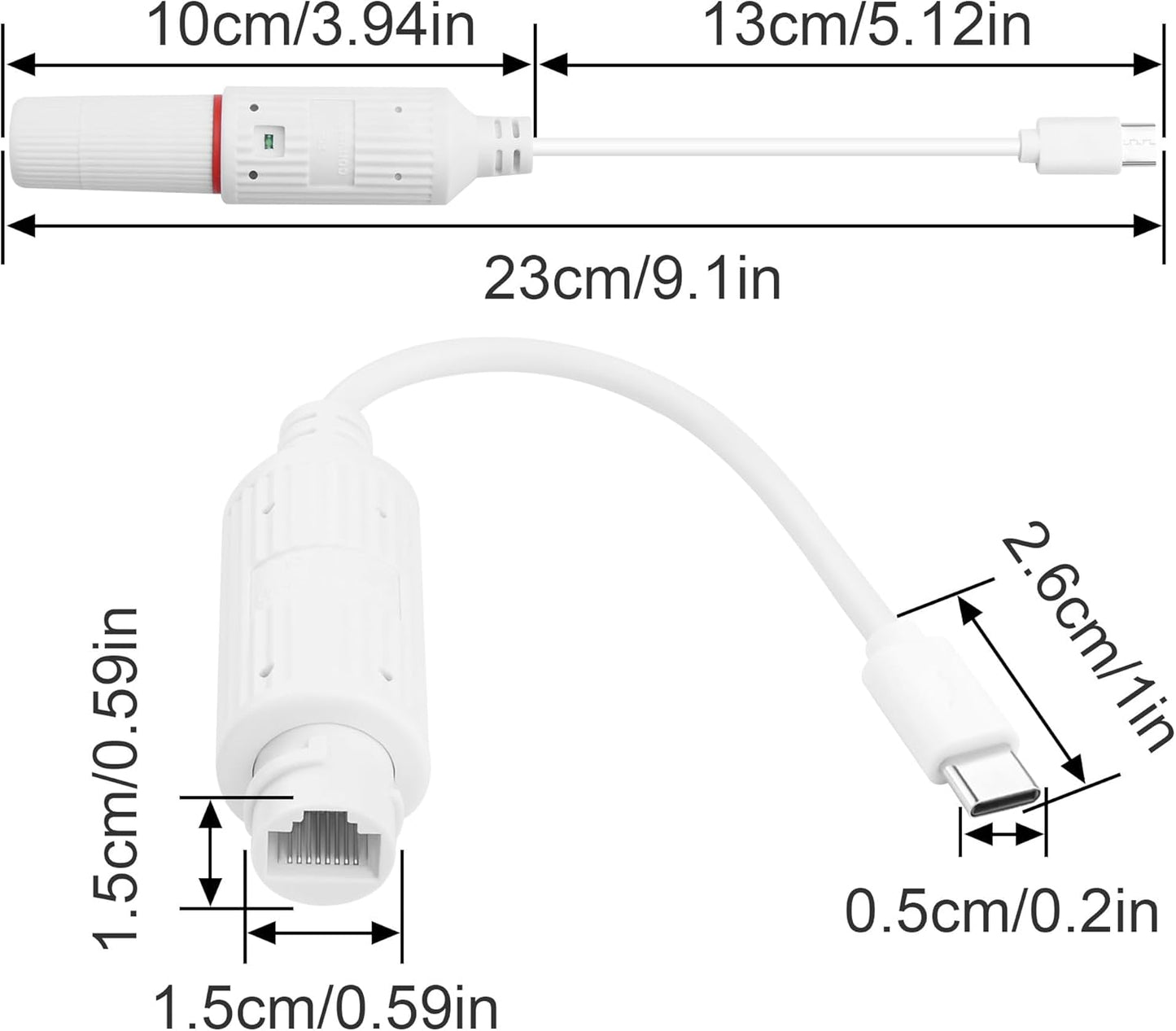 POE to USB C Power Converter, Ethernet to Type C 5V 2.4A 12W Charging Adapter,IP65 Waterproof for Security Cameras,Tablets IEEE802.3Af/At(No Data is transmitted, only Power is transmitted)