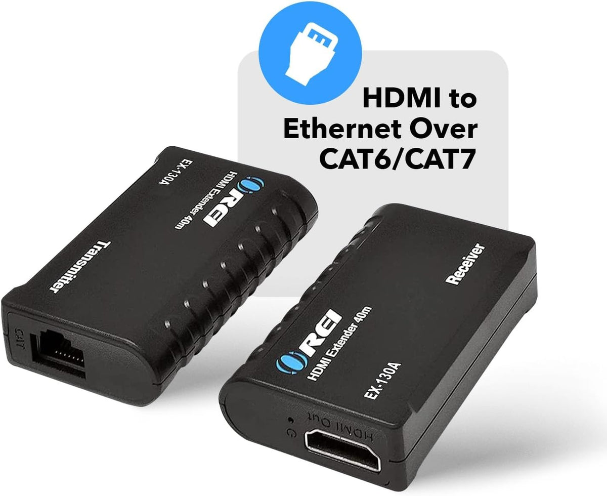 OREI HDMI Over Ethernet Extender– HDMI 1.4 with 1080p@60Hz Resolution, Power Over Cable - HDMI Over CAT6 Extension Up to 131 feet (EX-130A)