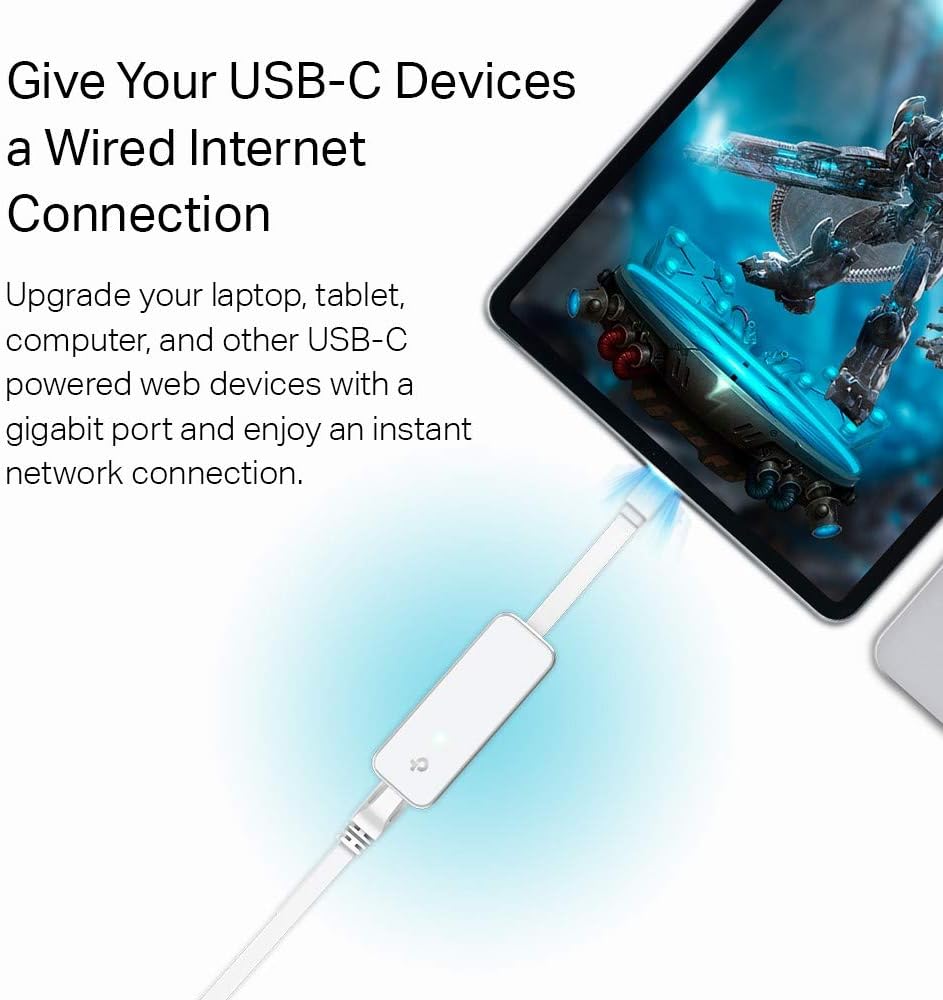 TP-Link USB C To Ethernet Adapter(UE300C), RJ45 To USB C [Thunderbolt 3/4 Compatible] Type-C Gigabit Ethernet LAN Network Adapter, Compatible With Apple MacBook Pro 2017-2023, MacBook Air, And More