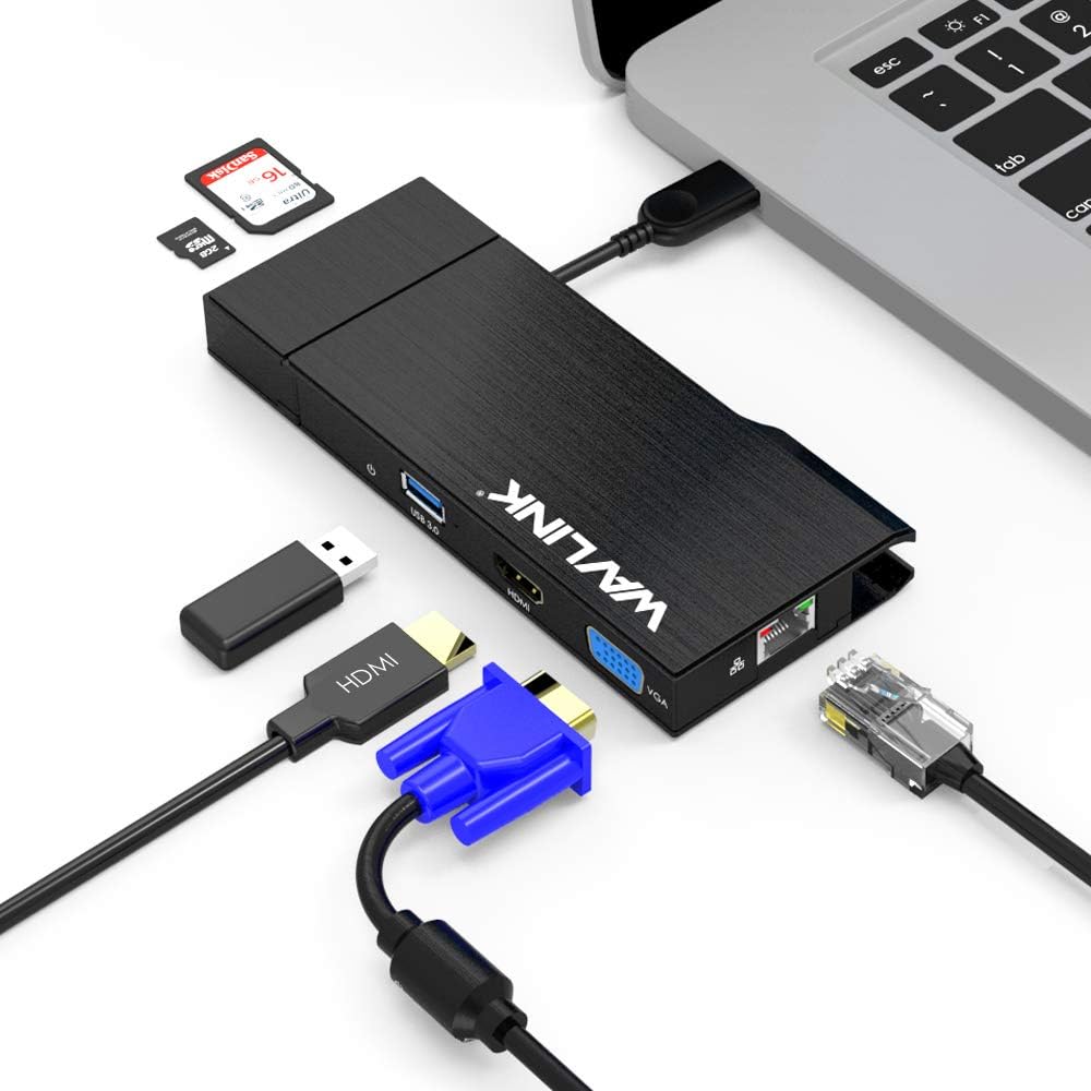 *** USED *** WAVLINK USB 3.0 Docking Station Dual Display HDMI | VGA with Gigabit Ethernet, USB 3.0 Port, Removable Card Reader, HDMI up to 2560x1440 and VGA 1920x1200 Support Windows and MacOS