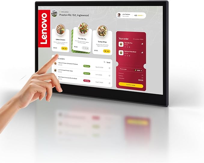 Lenovo 15.6" FHD Touchscreen LCD Monitor – InTOUCH Series, 1920x1080, 10-Point Multi-Touch, USB-C & HDMI, True Flat Design, VESA Mount, Perfect for POS, Retail, Office, Restaurant, Gym, and Kiosks