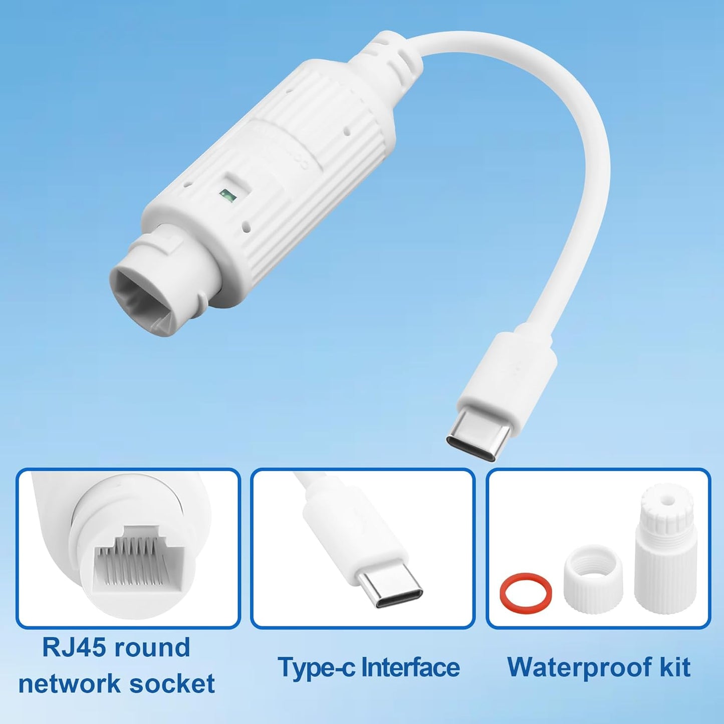POE to USB C Power Converter, Ethernet to Type C 5V 2.4A 12W Charging Adapter,IP65 Waterproof for Security Cameras,Tablets IEEE802.3Af/At(No Data is transmitted, only Power is transmitted)