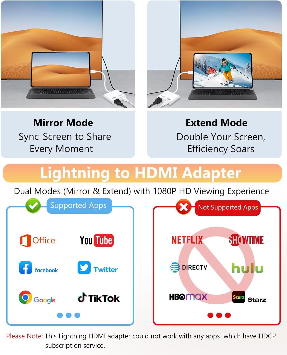 Lightning to HDMI Adapter for iPhone, [Apple MFi Certified] Digital AV Dongle,1080P Sync Screen Cable with Lightning Charging Port for iPhone, iPad to TV/Projector/Monitor No Need Power Supply