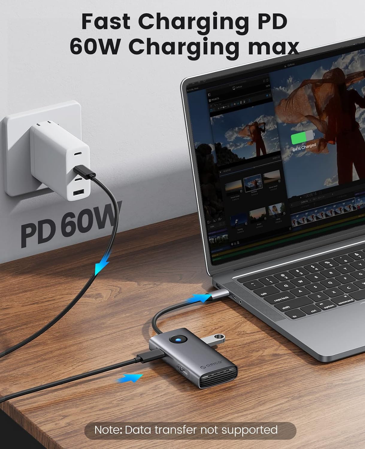 USB C Hub, ORICO 5 in 1 USB C Docking Station with 4K HDMI, 60W Power Delivery, USB 3.0 5 Gbps and 2 USB 2.0 Data Ports USB C Dock for MacBook Air, MacBook Pro, XPS, and More Type-C Devices
