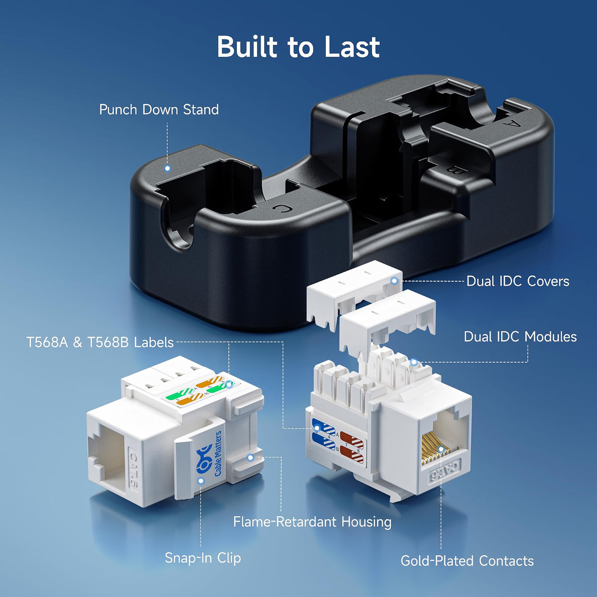 Cable Matters [UL Listed] 25-Pack 10Gbps Cat6 Keystone Jacks, White