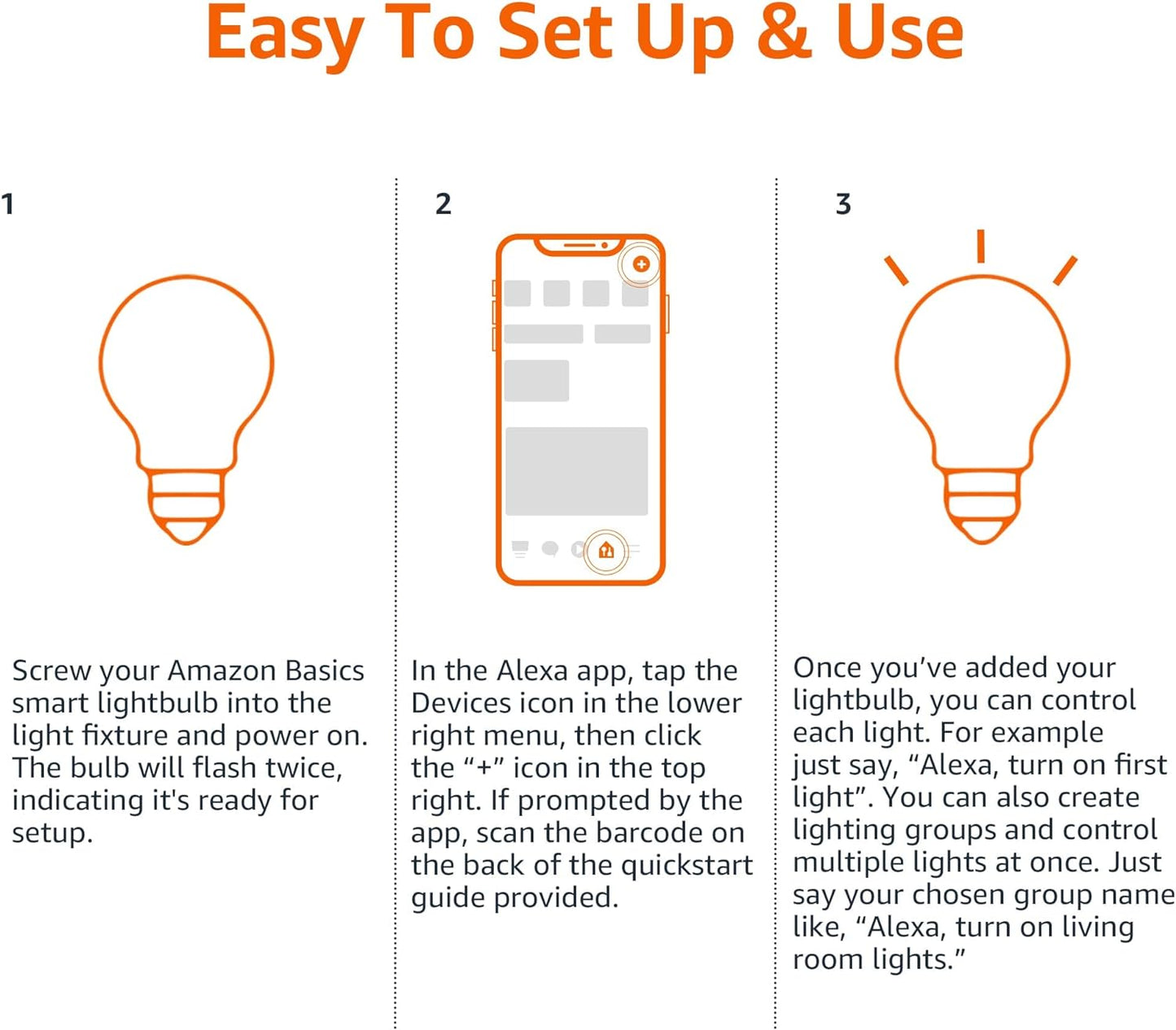 Amazon Basics Smart A19 LED Light Bulb, 2.4 GHz Wi-Fi, 7.5W (Equivalent to 60W) 800LM, Works with Alexa Only, 1-Pack, Multicolor