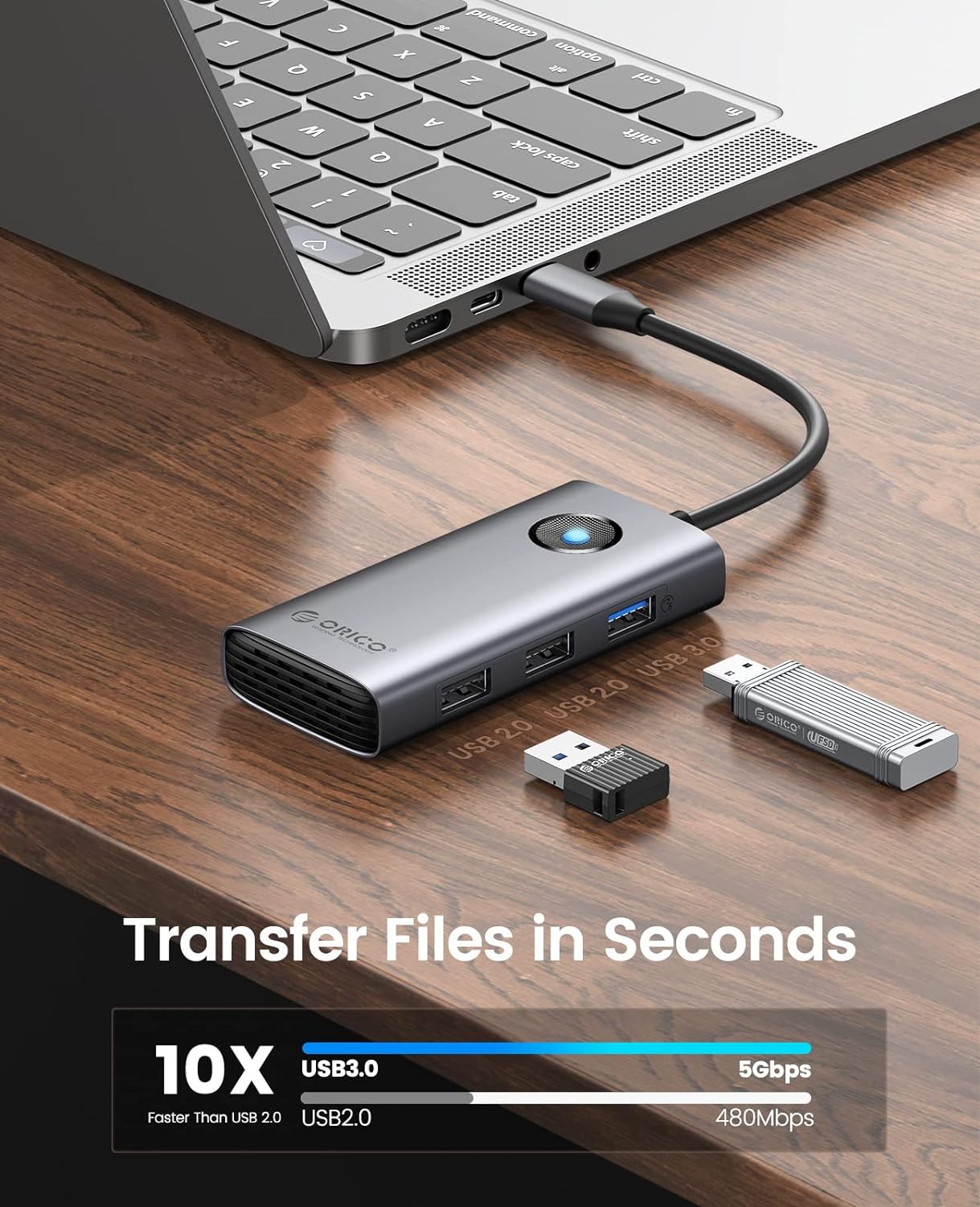 USB C Hub, ORICO 5 in 1 USB C Docking Station with 4K HDMI, 60W Power Delivery, USB 3.0 5 Gbps and 2 USB 2.0 Data Ports USB C Dock for MacBook Air, MacBook Pro, XPS, and More Type-C Devices