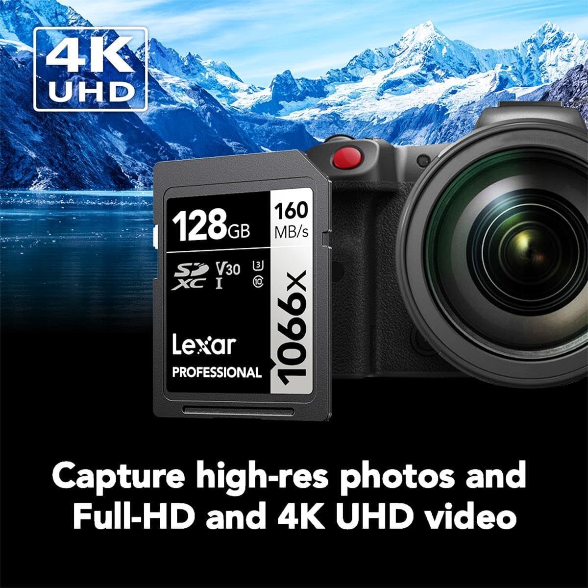 Lexar 128GB Professional 1066x SDXC Memory Card, UHS-I, C10, U3, V30, Full-HD & 4K Video, Up To 160MB/s Read, for DSLR and Mirrorless Cameras (LSD1066128G-BNNNU)