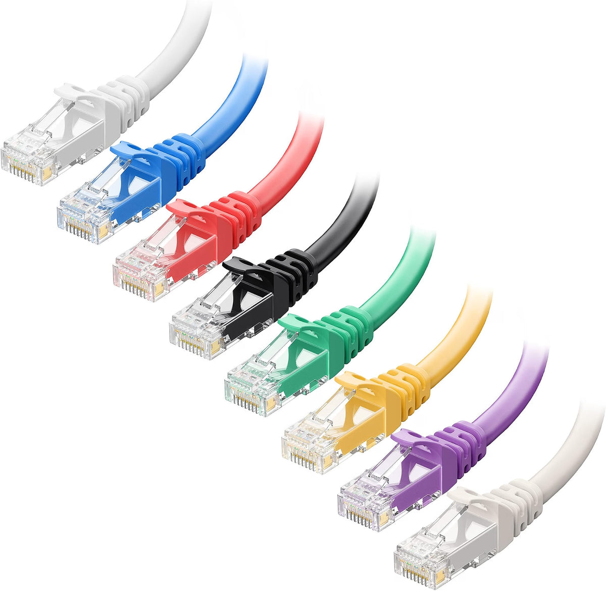Cable Matters 1Gbps 8-Pack Snagless Cat 5e Ethernet Cable, 1ft, Multicolor