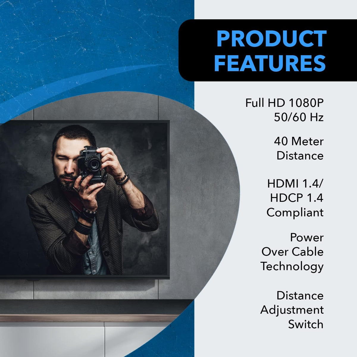 OREI HDMI Over Ethernet Extender– HDMI 1.4 with 1080p@60Hz Resolution, Power Over Cable - HDMI Over CAT6 Extension Up to 131 feet (EX-130A)