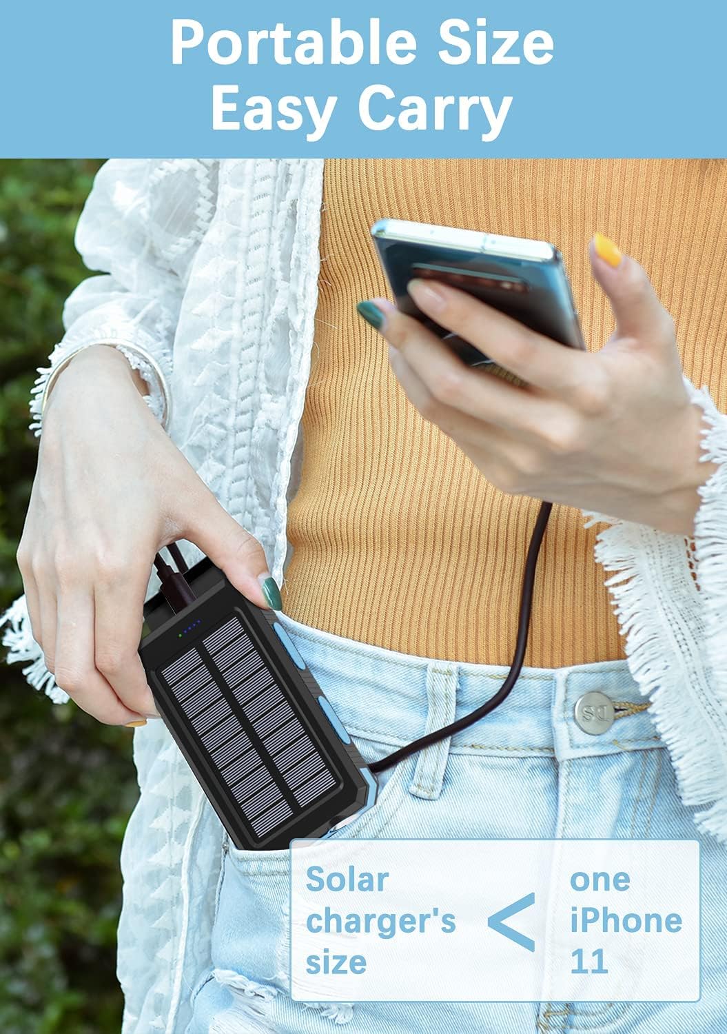 Solar Charger Power Bank - 36800mAh Solar Phone Charger, USB-C QC3.0 Fast Charger with LED Flashlight, IP65 Waterproof Portable Power Bank for Camping, Hiking Outdoor Activities（Blue）