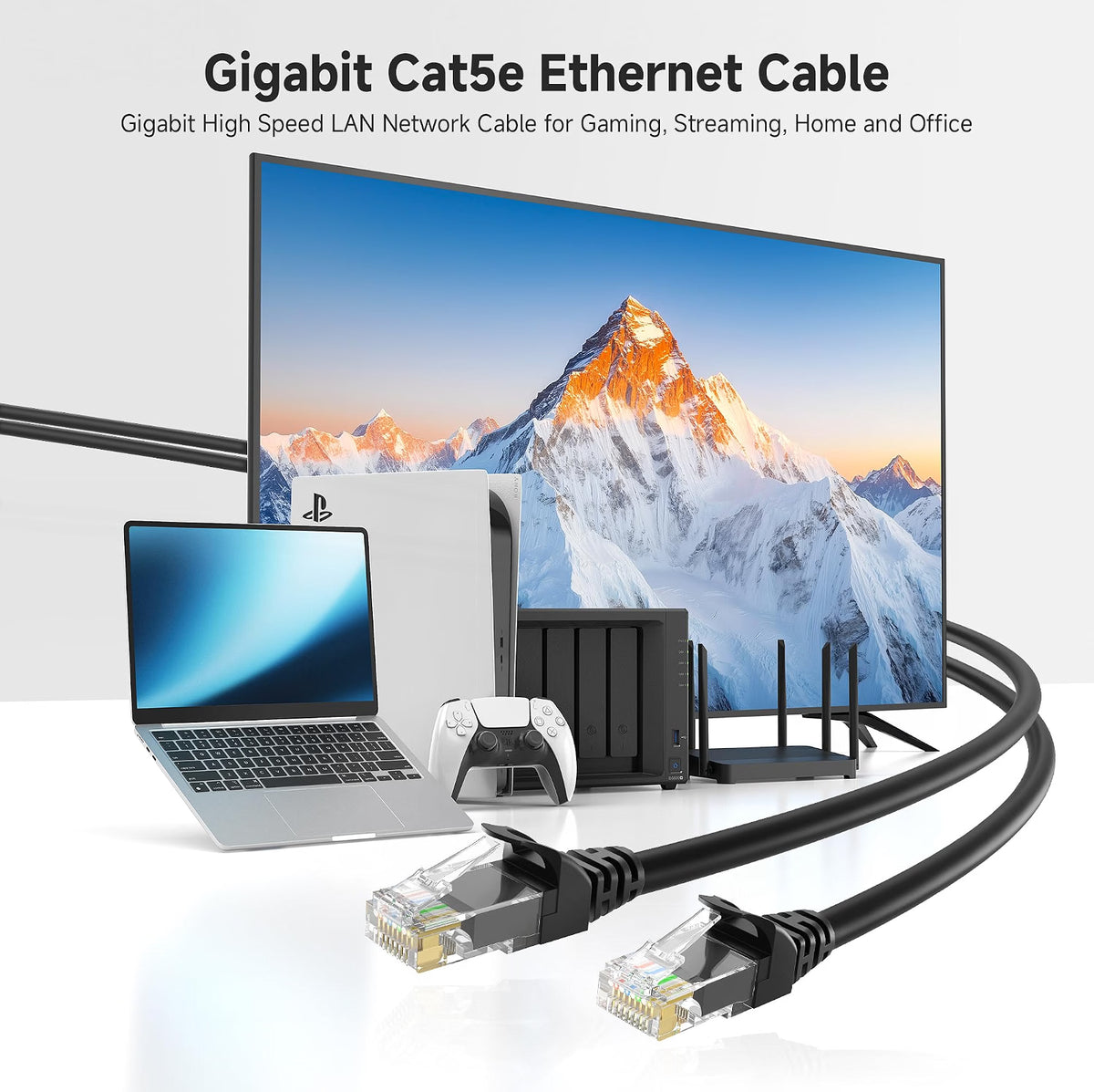 Cable Matters 1Gbps 8-Pack Snagless Cat 5e Ethernet Cable, 1ft, Multicolor