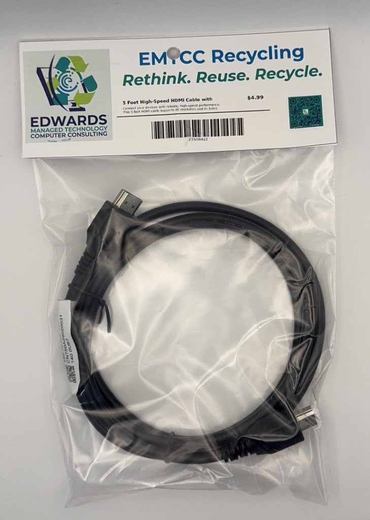 Packaged cable with EMCC Recycling label on a white background