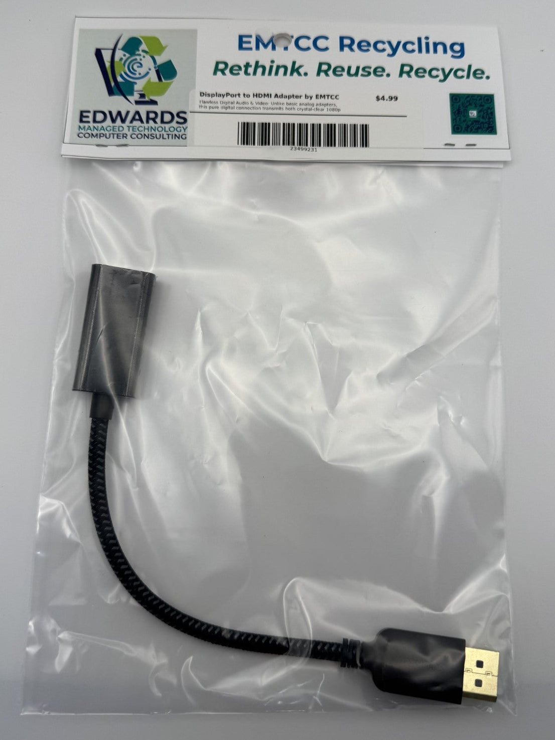 USB cable in clear packaging with Edwards label on a white background